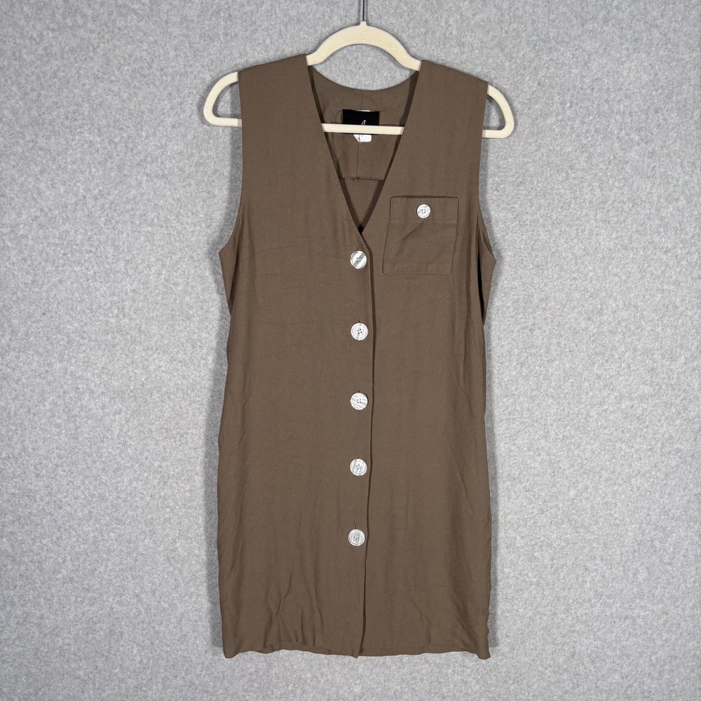 Vintage 90s Blazer Vest Dress Size‎ 6 Brown Minimalist Preppy Career Belt 80s